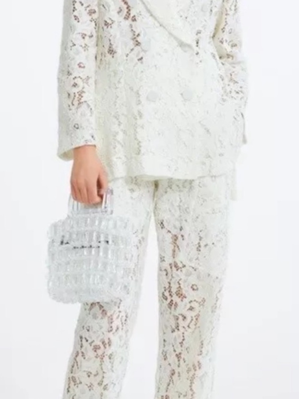 NWOT Zara White Lace Wide Leg Pants Sz S